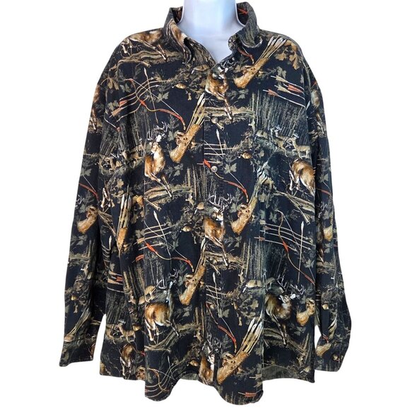 RedHead Mens XXL Button-Down Shirt Deer & Hunting Scene Black 100% Cotton - Picture 1 of 7